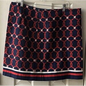 Talbots Skirt Women's Size 16 Work Wear Preppy Red White Blue Lined Zip Closure